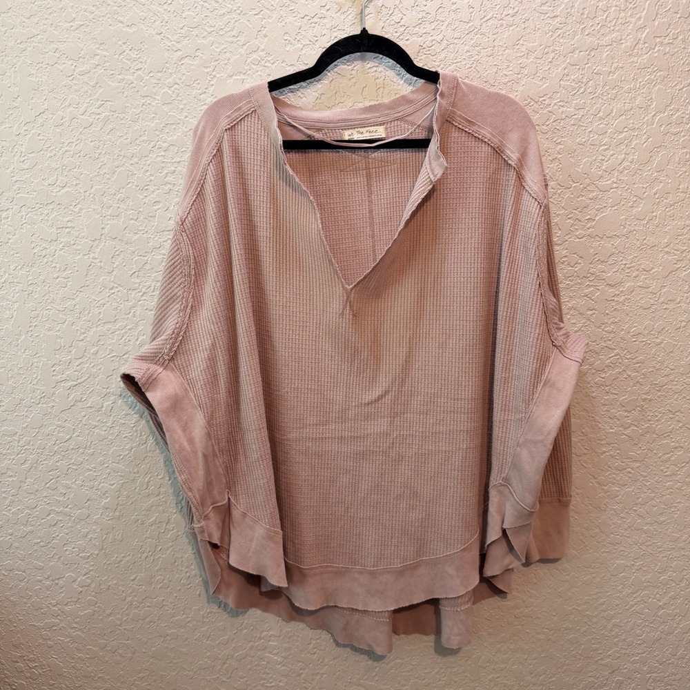 We The Free Free People Arlo Waffle Thermal Medium Pink Boho Oversized Top